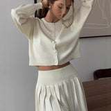Ruffled Short Knit Cardigan Mini Skirt Two Piece Set