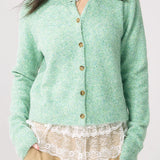 Green Knit Cuffed Solid Chic Cardigan