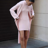 Knit Tank Dress Fitted Long Cardigan Two Piece Set