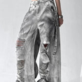Washed Ripped Wide Leg Jeans