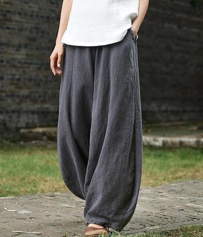 Women's linen balloon pants casual wide leg pants with pockets summer loose fit
