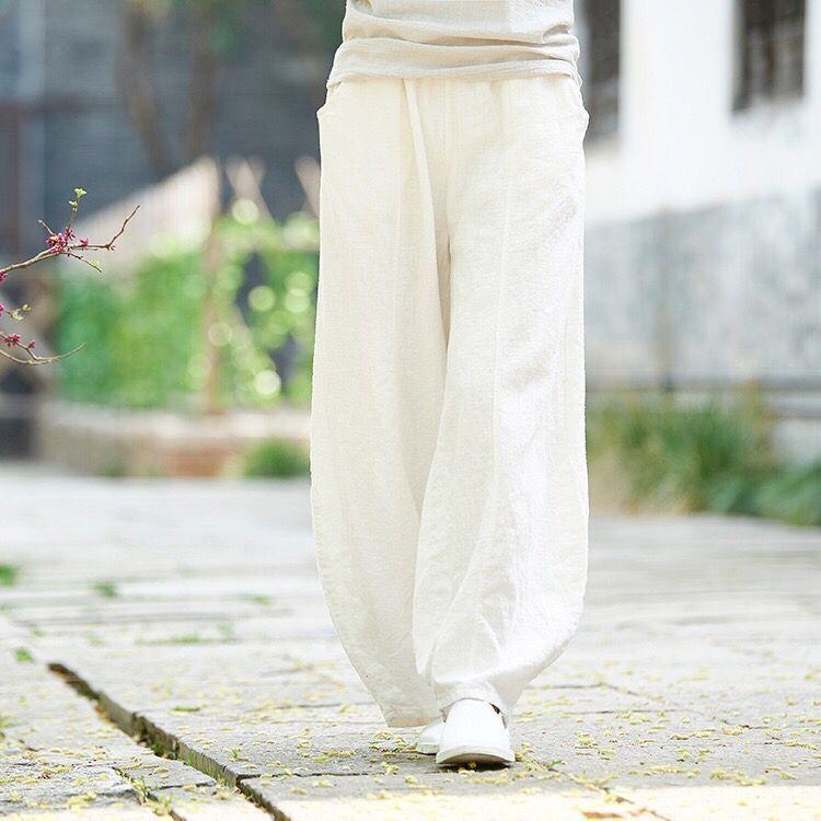 Women's linen balloon pants casual wide leg pants with pockets summer loose fit