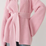 Relaxed Cozy Tie Waist Knit Cardigan