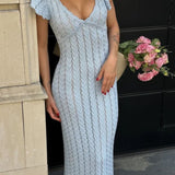 French Ruffle V Neck Knit Pastoral Maxi Dress