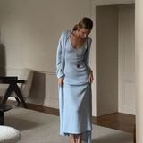 Solid V Neck Cotton Knit Bodycon Two Piece Set