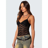 Floral Lace Camis Summer Backless Spaghetti Strap Tank Sleeveless Mini Vest for Streetwear Clubwear Crop Tops