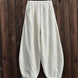 Women's linen balloon pants casual wide leg pants with pockets summer loose fit