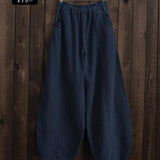 Women's linen balloon pants casual wide leg pants with pockets summer loose fit