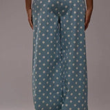 Polka Dot Casual Mid Waist Wide Pants