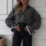 Heart Print Lace Trimmed Blouse