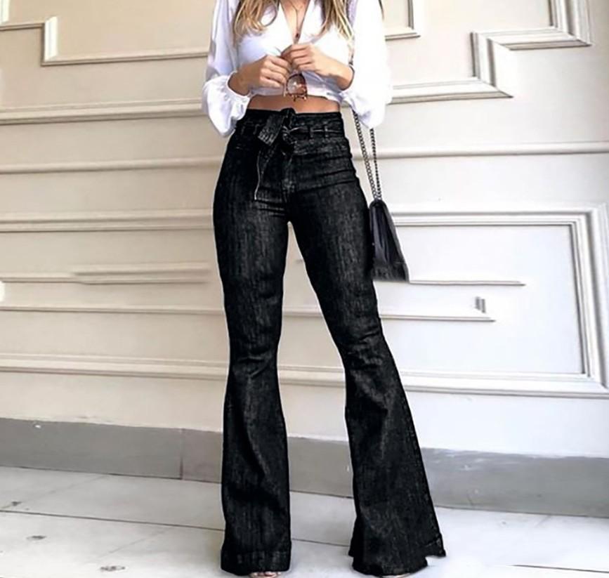 Women's high waist belted butt lifting flare jeans