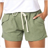 Women's Linen Casual Drawstring Elastic Waist Pocket Shorts