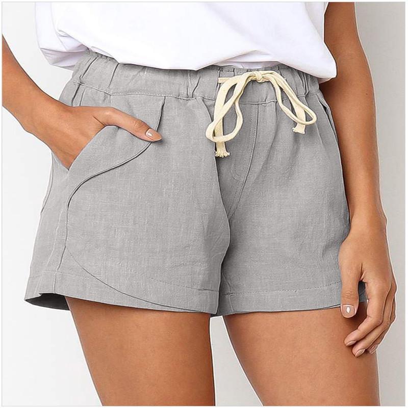Women's Linen Casual Drawstring Elastic Waist Pocket Shorts