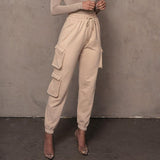 Women's cargo sweatpants elastic waist drawstring pants with pockets