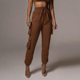 Women's cargo sweatpants elastic waist drawstring pants with pockets