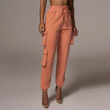 Women's cargo sweatpants elastic waist drawstring pants with pockets