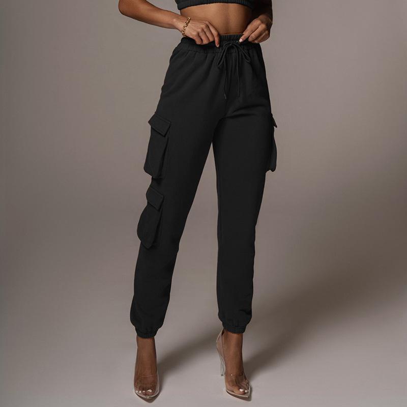Women's cargo sweatpants elastic waist drawstring pants with pockets