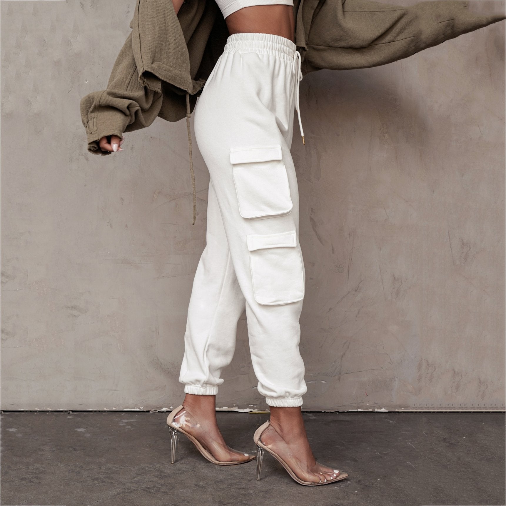 Women's cargo sweatpants elastic waist drawstring pants with pockets