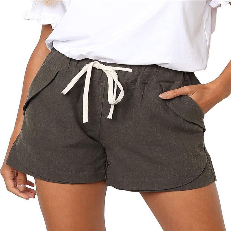 Women's Linen Casual Drawstring Elastic Waist Pocket Shorts