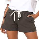 Women's Linen Casual Drawstring Elastic Waist Pocket Shorts