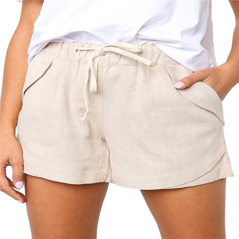 Women's Linen Casual Drawstring Elastic Waist Pocket Shorts