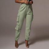 Women's cargo sweatpants elastic waist drawstring pants with pockets
