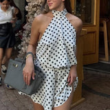 Sexy Polka Dot Halter Backless Tie Mini Dress