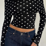 Polka Dot Color Block Off-Shoulder Crop Top