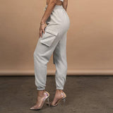 Women's cargo sweatpants elastic waist drawstring pants with pockets