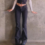Women's vintage low rise bootcut pants bell bottom pants with pockets
