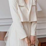 Crystal Decor Notched Cropped Blazer