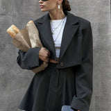 Mini Skirt with Lapel Blazer Two Piece Set