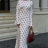 Polka Dot Print Flare Sleeve Maxi Dress