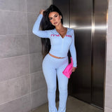 Letter Print Crop Hoodie & Skinny Pants Two Piece Set