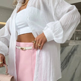 Solid Casual Chic Long Sleeve Blouse