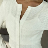 Knitted Cotton Jacquard Cropped Long Sleeve Three Piece Set
