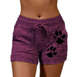 Women's cute paws printed drawstring elastic waist yoga shorts