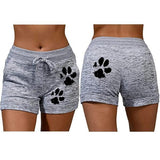 Women's cute paws printed drawstring elastic waist yoga shorts