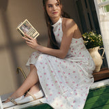 Satin Printed Bubble Hem Vest Maxi Skirt Two Piece Set