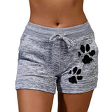 Women's cute paws printed drawstring elastic waist yoga shorts