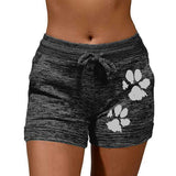 Women's cute paws printed drawstring elastic waist yoga shorts