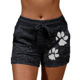 Women's cute paws printed drawstring elastic waist yoga shorts