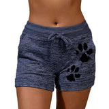 Women's cute paws printed drawstring elastic waist yoga shorts