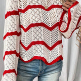 Casual Wavy Knit Bell Sleeve Sweater