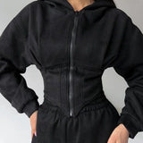 Hooded Drawstring Two Piece Pants Set