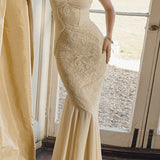 Lace Ruffle Slip Maxi Formal Dress