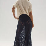 Chic Sheer Embroidered Lace Maxi Skirt