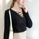 Slim Fit Lace Up V Neck Sweater