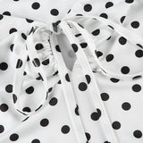 Polka Dot V-Neck Tie Waist Crop Top