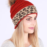 Leopard Print Slouchy Knit Beanie Hat